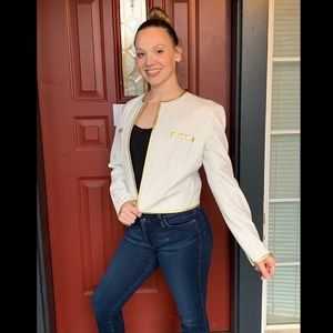 1980s White and Gold Cropped Leather Jacket by LEVINO VERNA SIZE 8